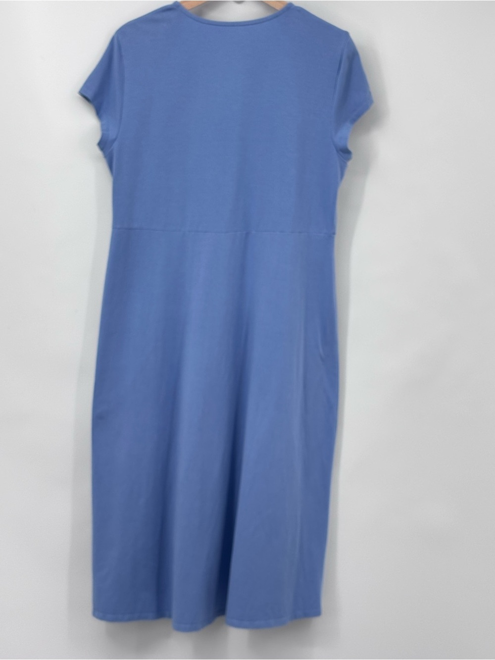 Eileen Fisher Blue faux wrap organic Cotton empire waist midi jersey dress Large - Picture 2 of 8